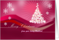 Custom name/ relationship Christmas card with Christmas tree on pink card