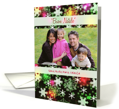 Italian Custom Photo Christmas greetings -Colorful Snowflakes card