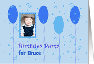 Birthday party invitation photo card with blue balloons card