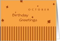 October Birthday Greetings Autumn color stripes and leaves card