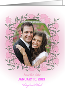 Custom photo with pink roses - save the date for wedding card