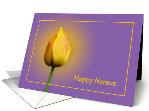 Persian new year card with yellow tulip on purple background card