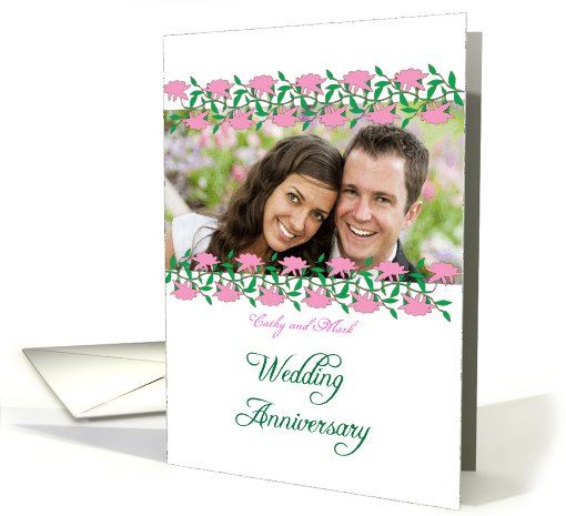 Custom photo wedding anniversary invitation with pink roses card