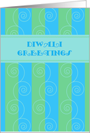 Diwali Greetings - light green and blue stripes pattern card