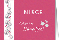 Pink and white Niece Will you be my flower girl card