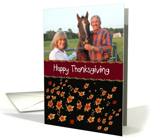 Thanksgiving Photo card with beautiful maple leaves on black card