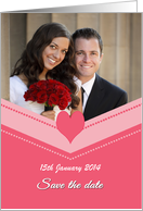 Save the Date for Wedding Photo Card with heart in watermelon color card