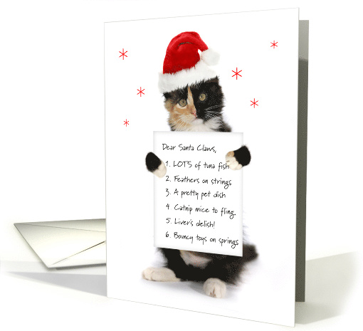 Cute Tortoiseshell Cat in a Santa Hat with Wish List card (1530208)