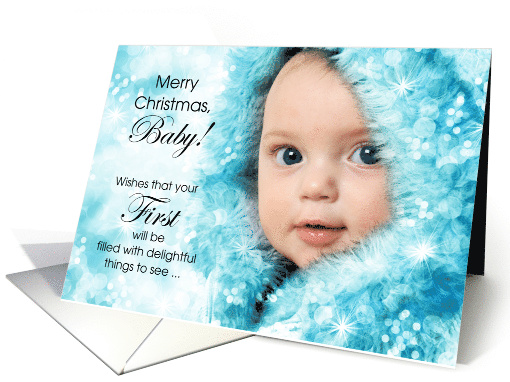 Baby's 1st Christmas Cute Baby in Blue Bokeh card (1541314)