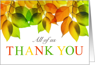 Thank You from All of Us Orange Green and Gold Leaves card