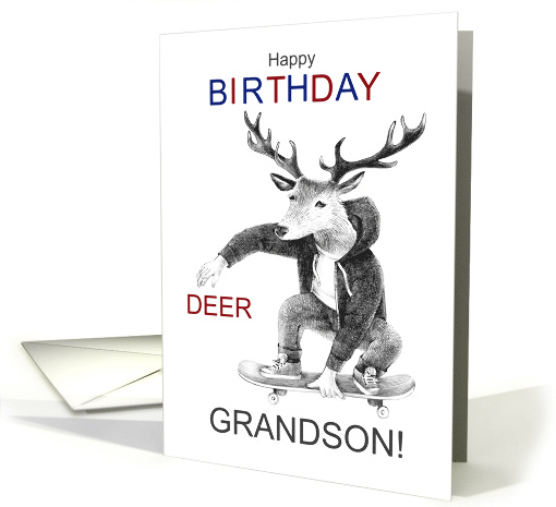 for Grandson Birthday Funny Skateboarding Deer card (1570042)