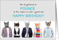 for Boss Funny Bithday with a Cat Line Up card