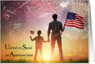 4th of July United We Stand Fireworks and Flag card