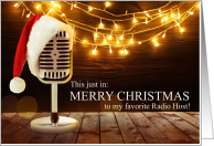 Radio Host Christmas with Microphone and Santa Hat card