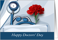 Happy Doctors’s Day Stethoscope and Red Carnation card