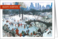 Season’s Greetings. Vintage Winter Skating Scene in the City Park card