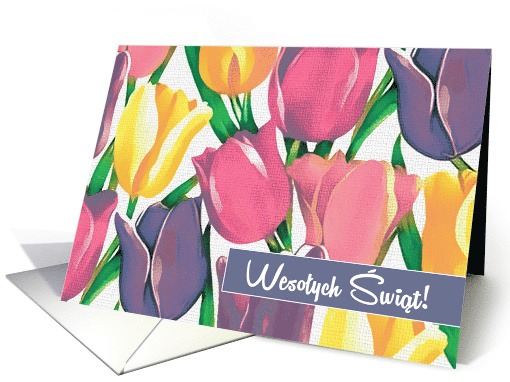 Wesolych Swiat. Easter Card in Polish. Spring Tulips card (1228956)