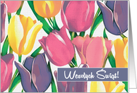 Wesolych Swiat. Easter Card in Polish. Spring Tulips card