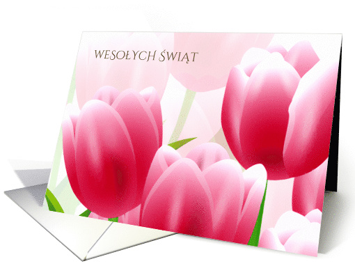 Wesolych Swiat. Easter Card in Polish. Spring Tulips card (1228960)