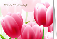 Wesolych Swiat. Easter Card in Polish. Spring Tulips card