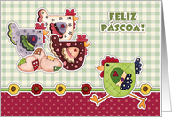 Feliz Pscoa. Portuguese Easter card with Funny Hens and Rooster card