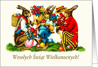 Wesolych Swiat Wielkanochnych. Polish Easter card. Vintage Easter Bunnies card