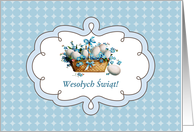 Wesolych Swiat. Easter card in Polish. Vintage Easter Egg Basket card