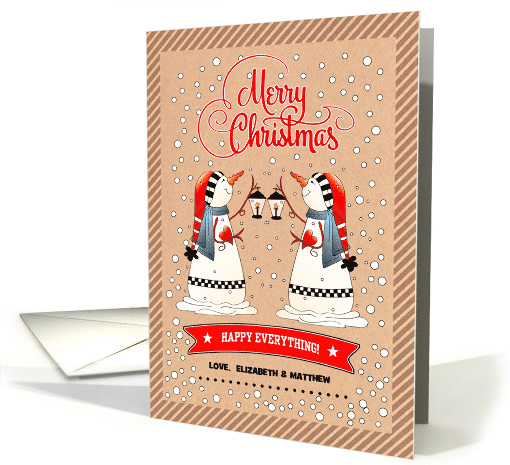 Merry Christmas. Personalized Name Christmas Card. Fun Snowmen card