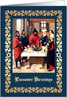 Passover Blessings. Medieval Passover Seder Scene Art card