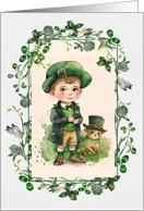 Happy St. Patrick’s Day Old-Fashioned Little Irish Boy with Puppy card