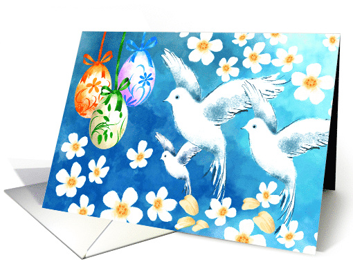 Happy Easter. Easter Eggs and Doves Watercolor Painting card (538981)