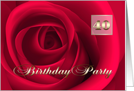 40th Birthday Party Invitation. Romantic Red Rose card