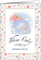 Welcome Baby. Custom Name Birth Announcement. Elephants Mom & Baby card