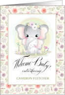 Welcome Baby. Custom Name Birth Announcement. Elephants Mom & Baby card