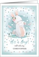 It’s a Boy! Baby Boy Birth Announcement. Bunnies Mom and Baby design card