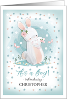 Adopted Baby Boy Shower Invitation. Cute Bunnies Mom and Baby card