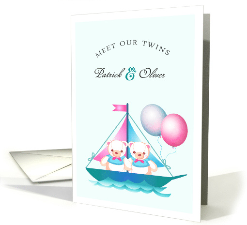 Birth Announcement - Twin Boys. Cute Teddy Bears card (652828)