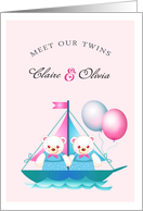 Birth Announcement - Twin Girls. Cute Teddy Bears card