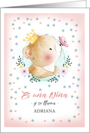 Es Una Nia. Baby Girl Birth Announcement in Spanish. Cute Teddy Bear card