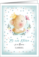 Es un Nio. Baby Boy Birth Announcement in Spanish. Cute Teddy Bear card