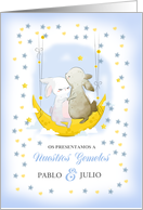 Nuestros Gemelos Twin Boys Birth Announcement In Spanish.Cute Bunnies. card