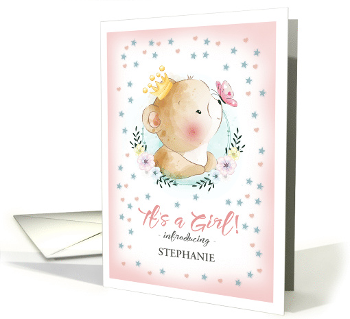 Adopted Baby Girl Shower Invitation. Cute Little Bear card (680592)