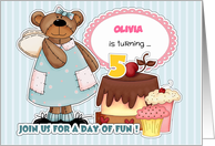 Custom Name 5th Birthday Party Invitation. Funny Teddy Bear card