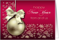Happy New Year from all of us Christmas Ornament with Ribbon card