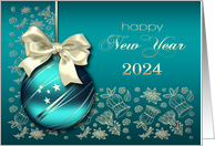 Happy New Year 2024 Christmas Ornament with Ribbon card
