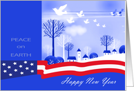 Happy New Year Peace on Earth Peace Doves and American Flag card
