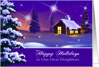 Christmas Card for Neighbors. Snow Village Night Scene card