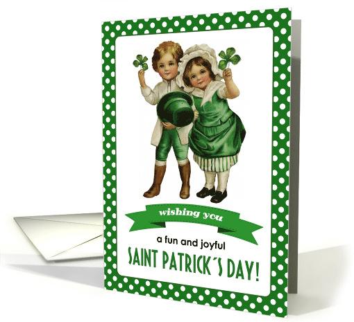 Happy St. Patrick's Day Vintage Irish Kids with Lucky Shamrocks card