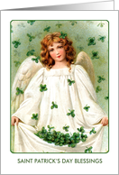 St. Patrick’s Day Blessings. Vintage Angel with Shamrocks card