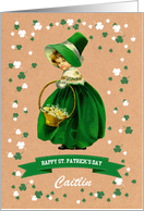 Happy St. Patrick’s Day Vintage Irish Little Girl Custom Name card